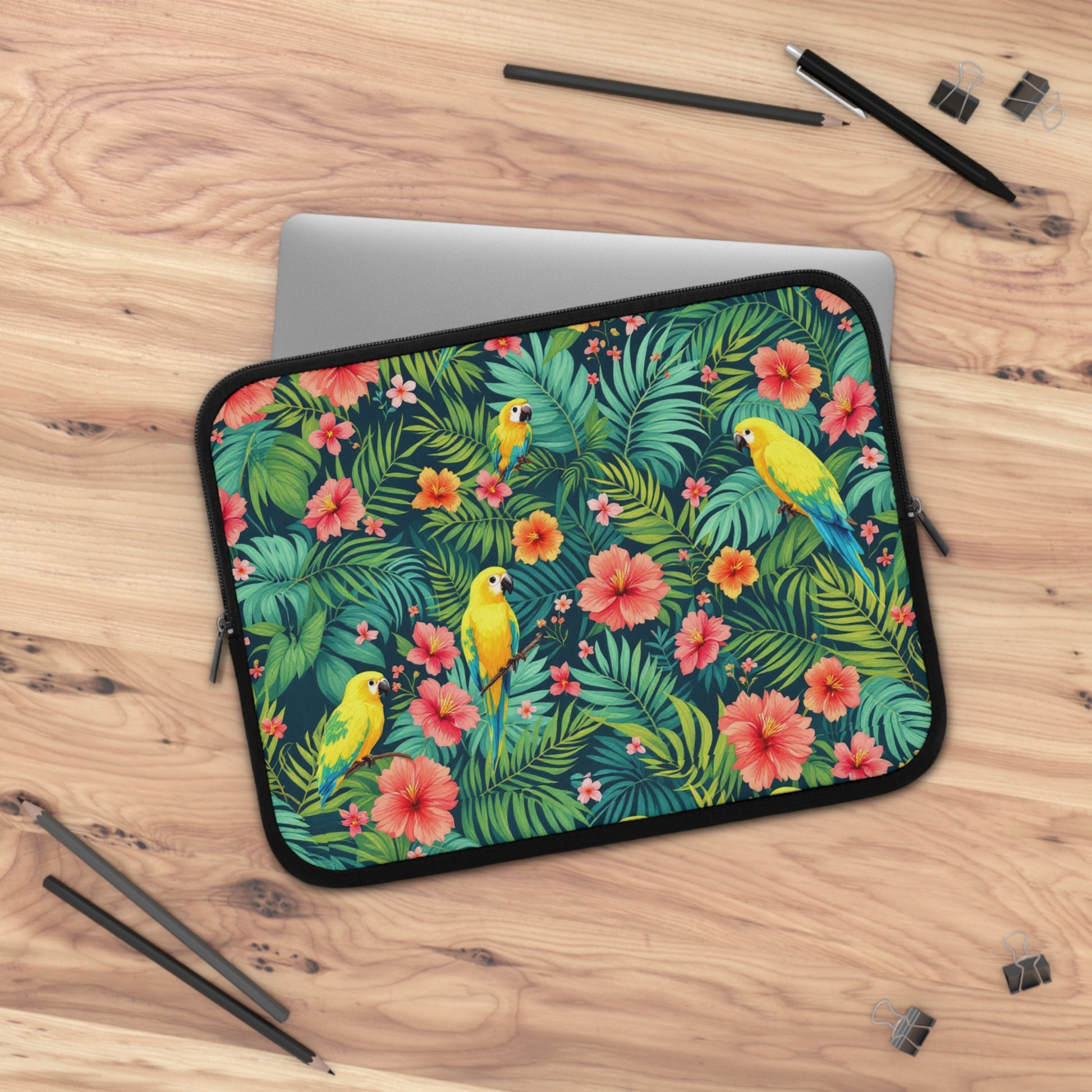 Tropical Parrot & Hibiscus 13" Laptop Sleeve - ZoocomingTree
