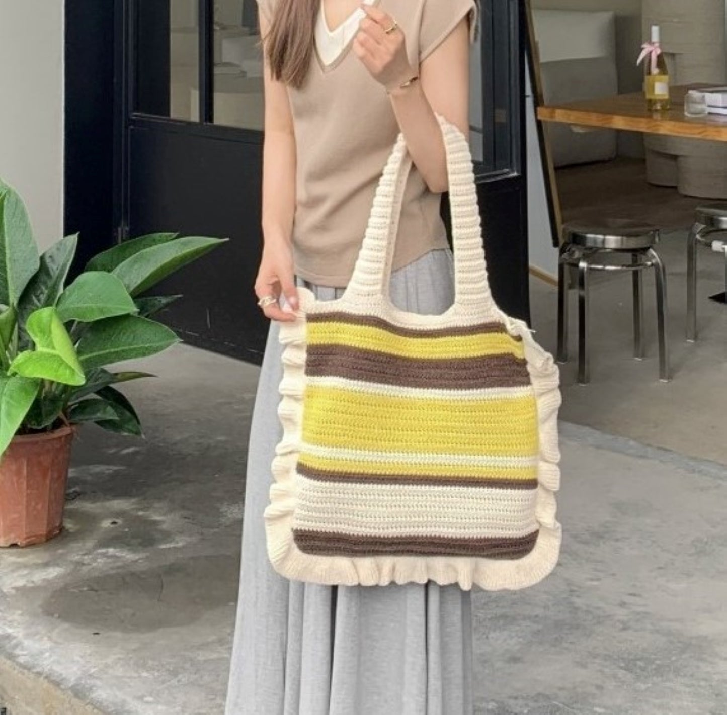 Retro Striped Crochet Shoulder Bag - ZoocomingTree