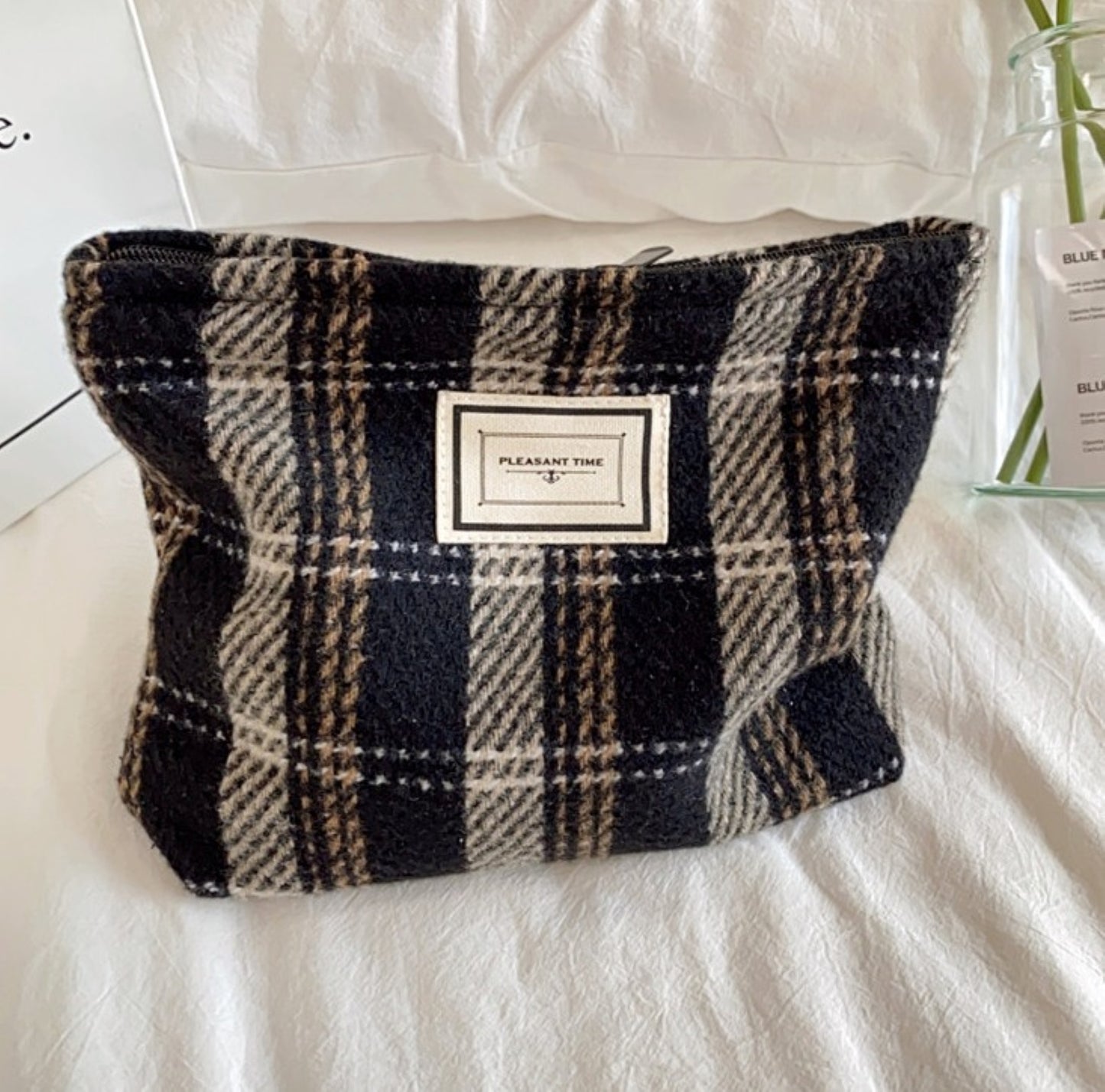 Plaid Pattern Cotton Makeup Zipper Pouch - ZoocomingTree