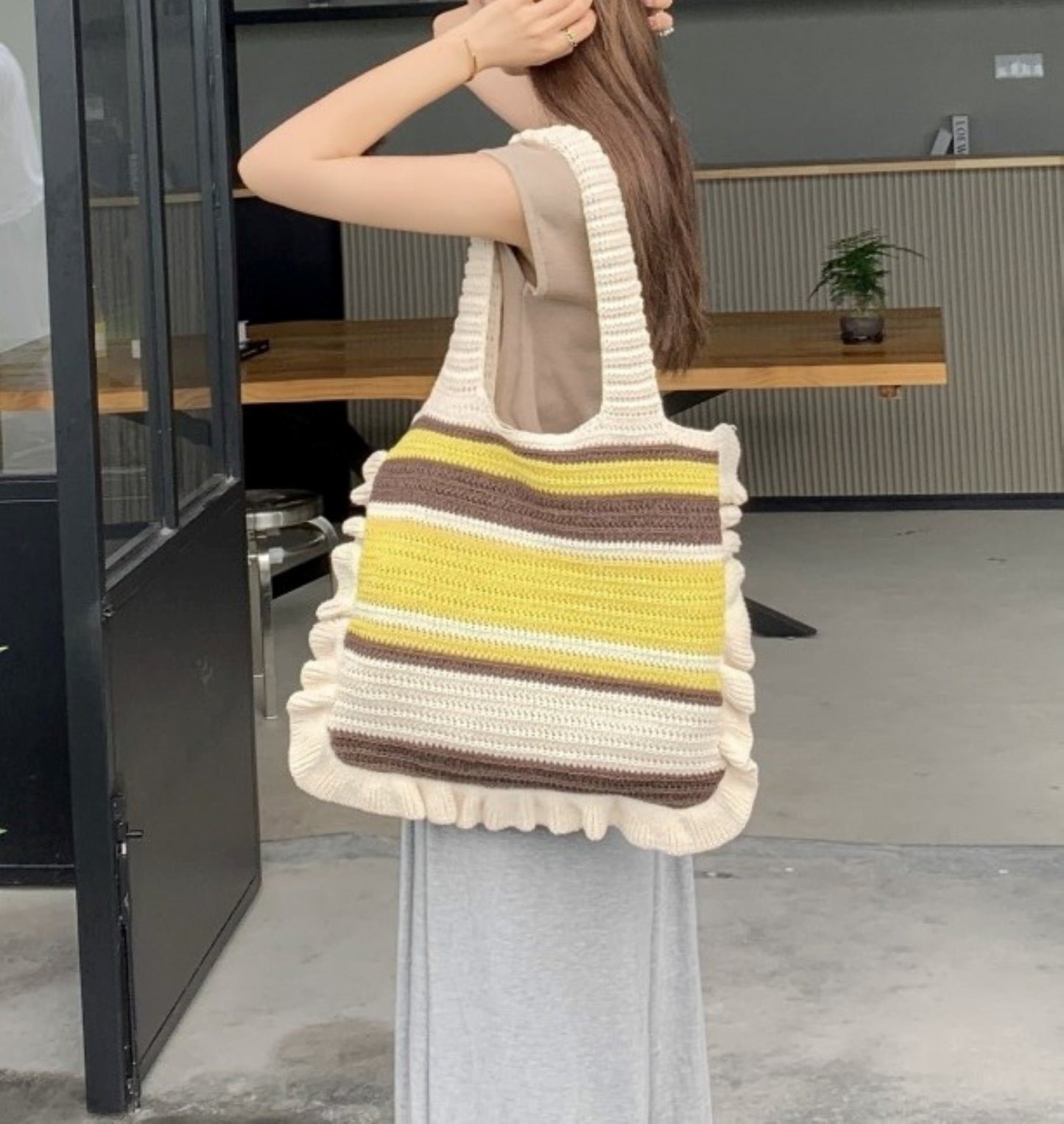 Retro Striped Crochet Shoulder Bag - ZoocomingTree