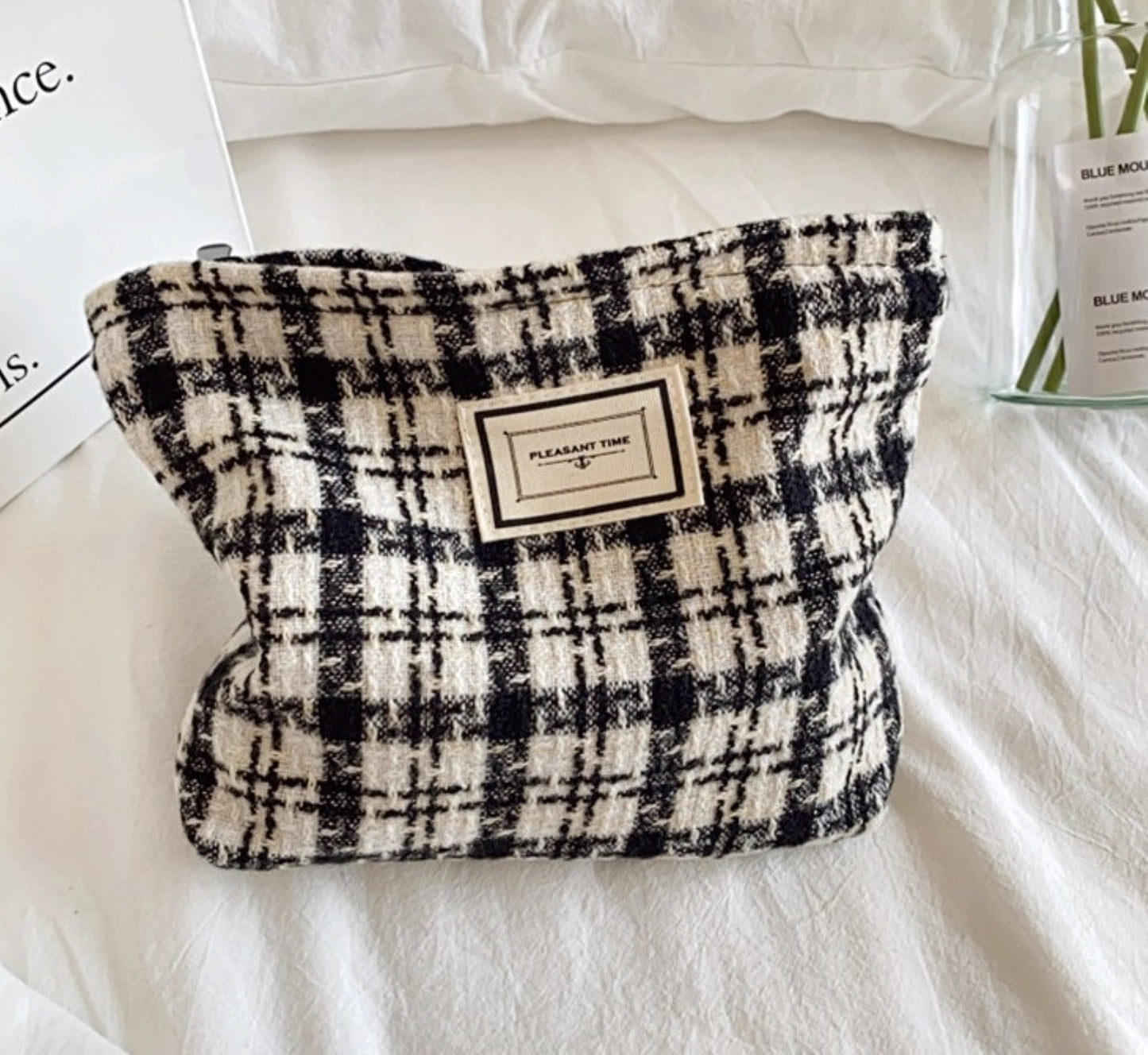 Plaid Pattern Cotton Makeup Zipper Pouch - ZoocomingTree