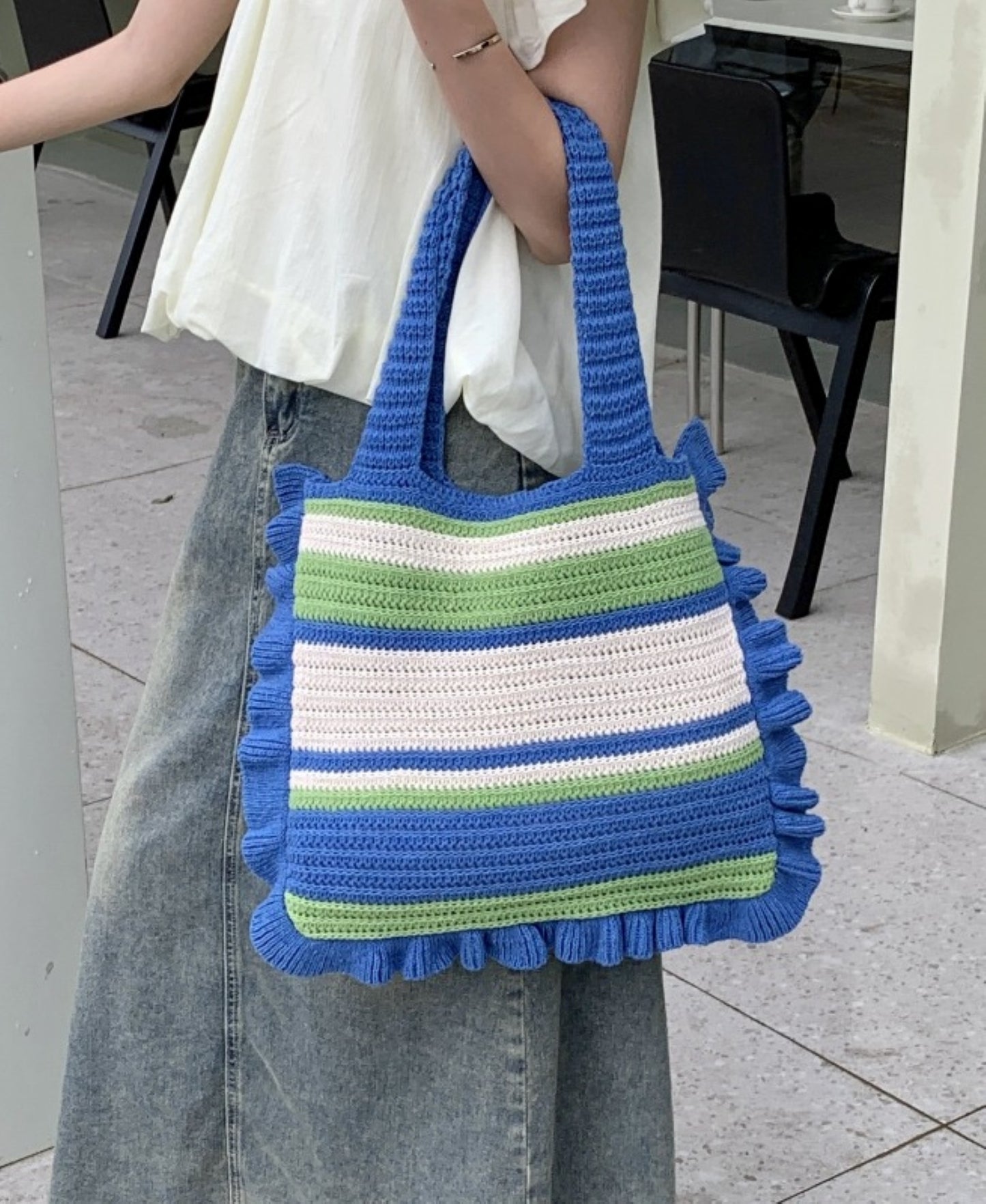 Retro Striped Crochet Shoulder Bag - ZoocomingTree
