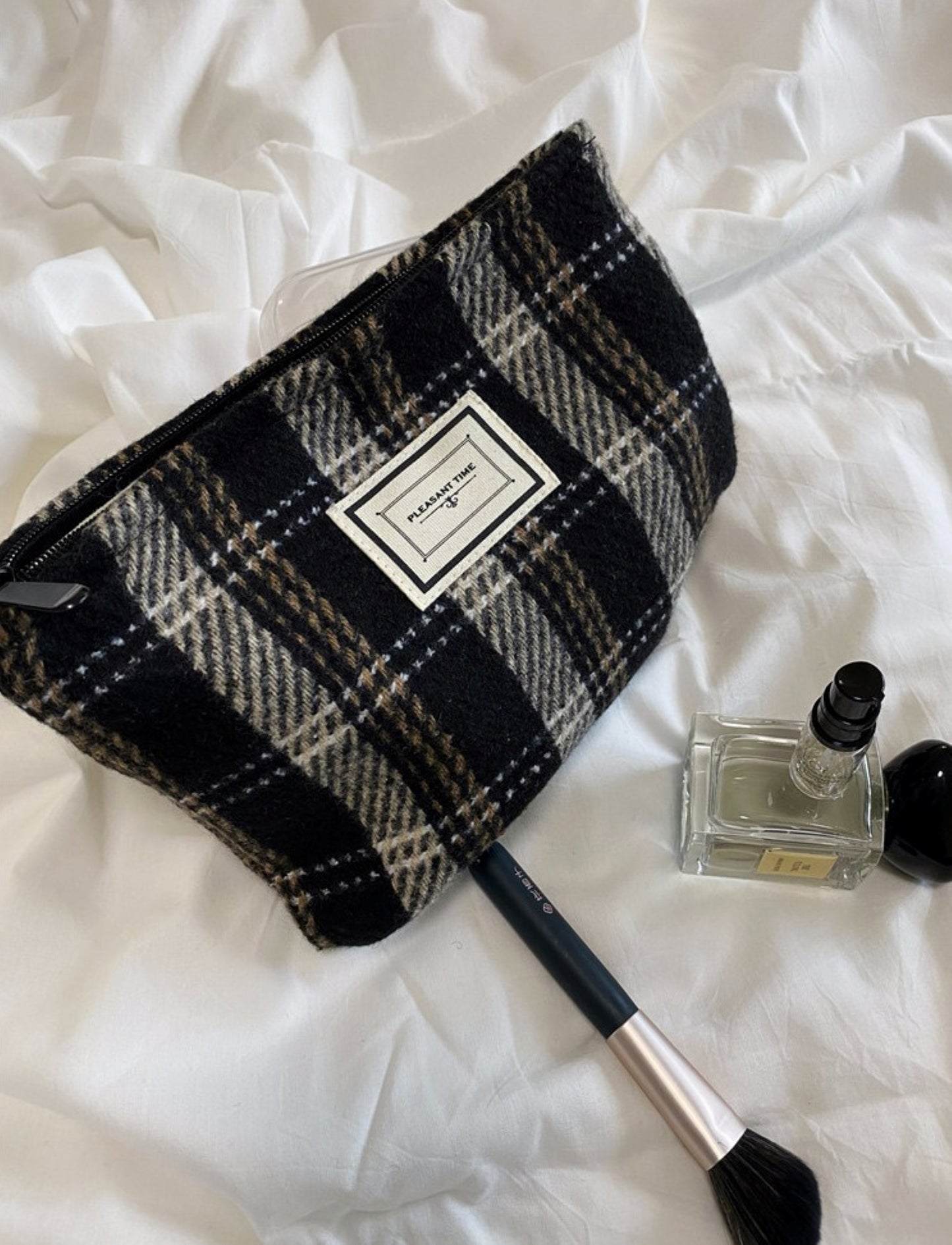 Plaid Pattern Cotton Makeup Zipper Pouch - ZoocomingTree