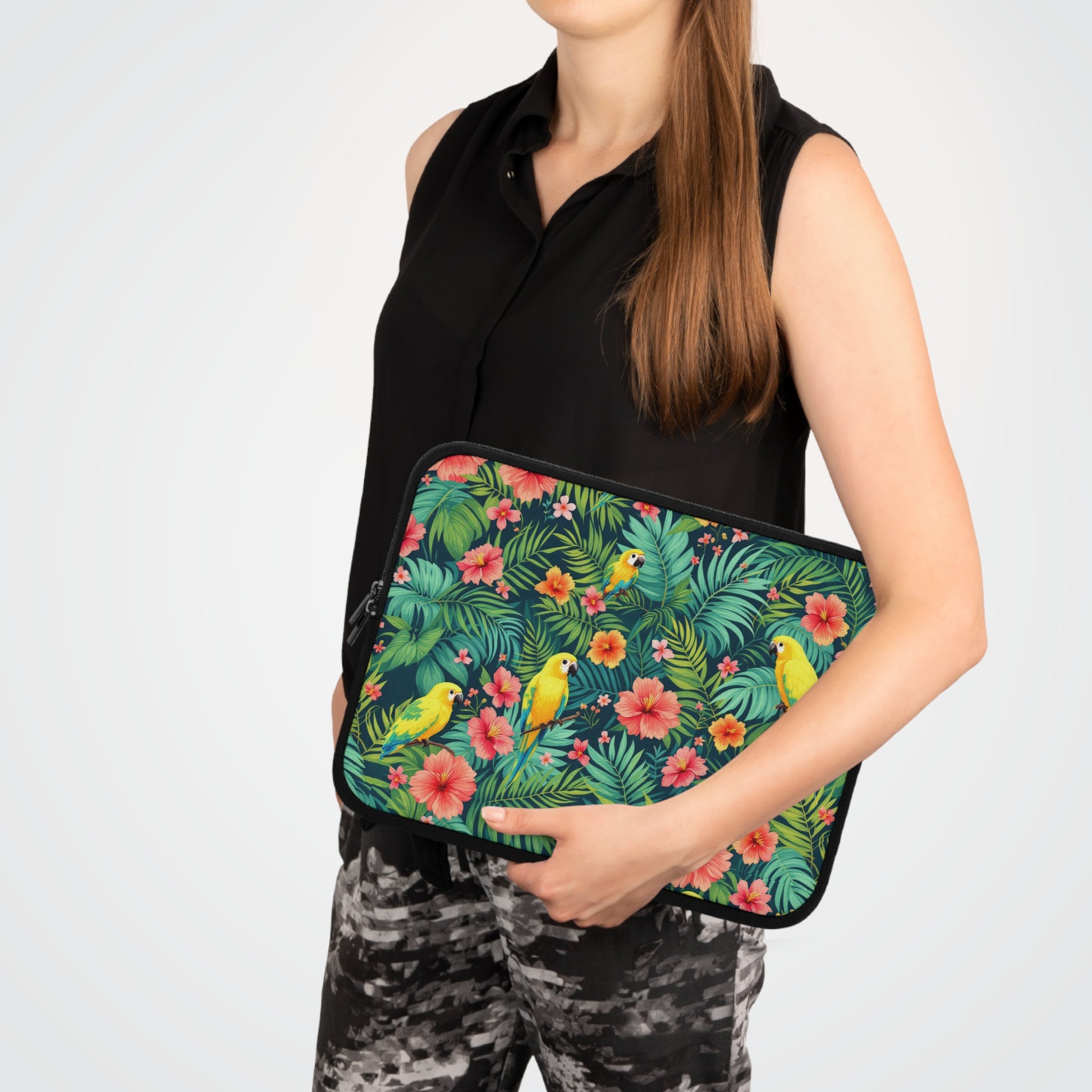 Tropical Parrot & Hibiscus 13" Laptop Sleeve - ZoocomingTree