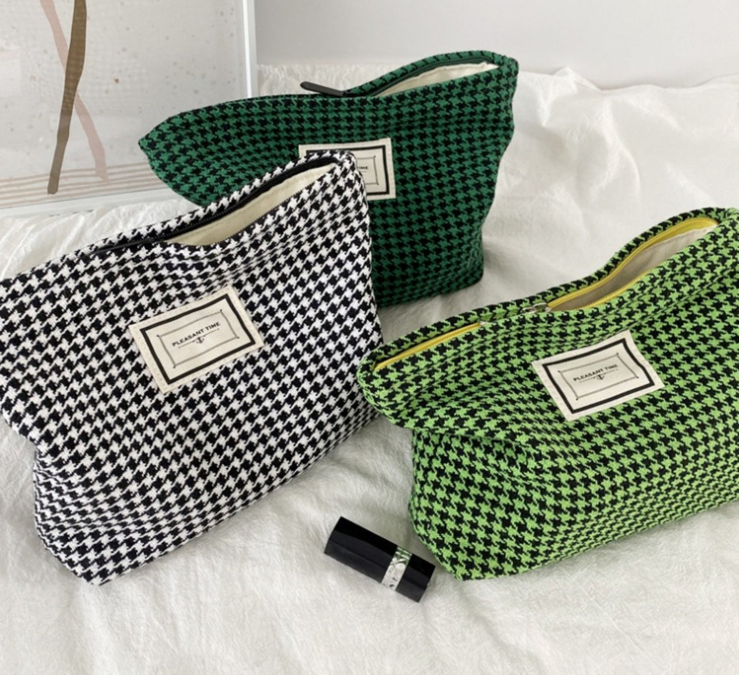 Hounds tooth Cotton Makeup Zipper Pouch - ZoocomingTree