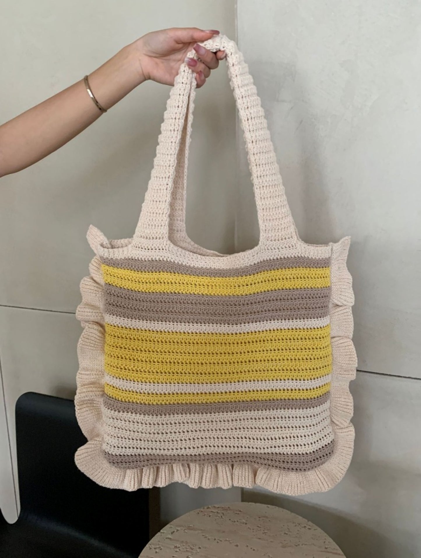 Retro Striped Crochet Shoulder Bag - ZoocomingTree