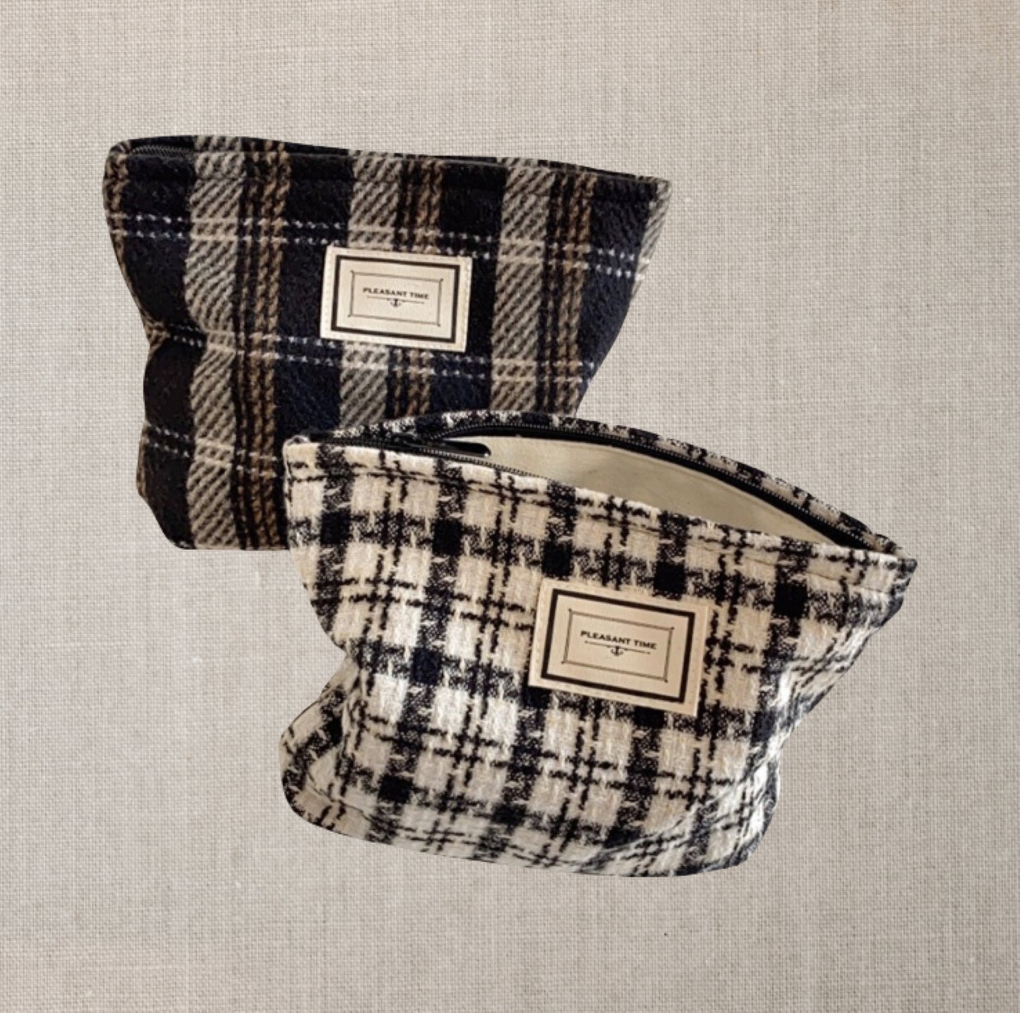 Plaid Pattern Cotton Makeup Zipper Pouch - ZoocomingTree