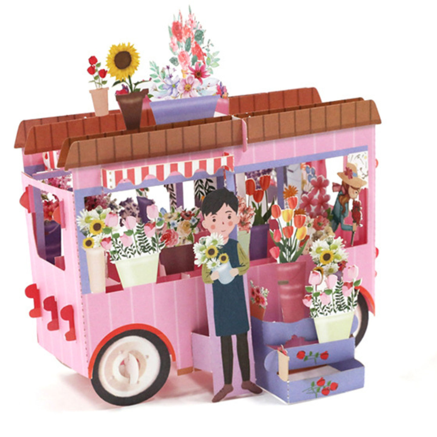 European Flower wagon Birthday 3D Card - ZoocomingTree