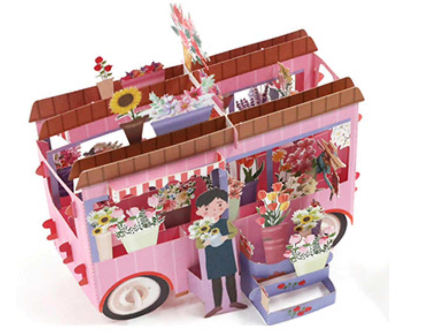 European Flower wagon Birthday 3D Card - ZoocomingTree
