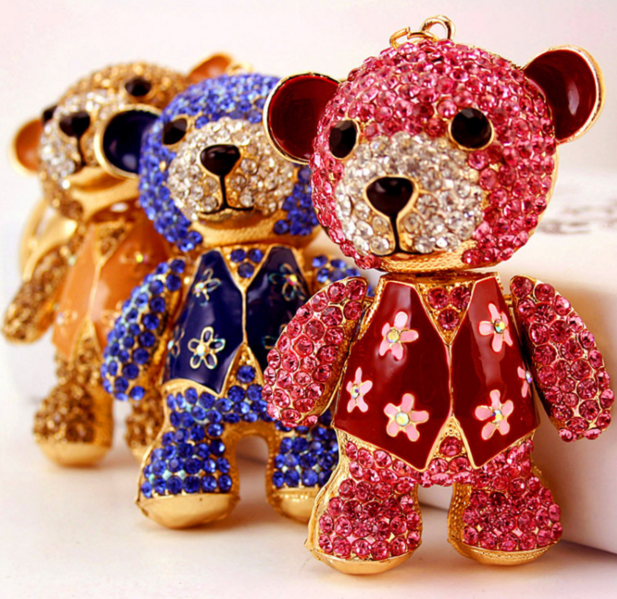 Rhinestone Teddy Bear Keychain | Cute Teddy Bear Keyholder – zoocoming