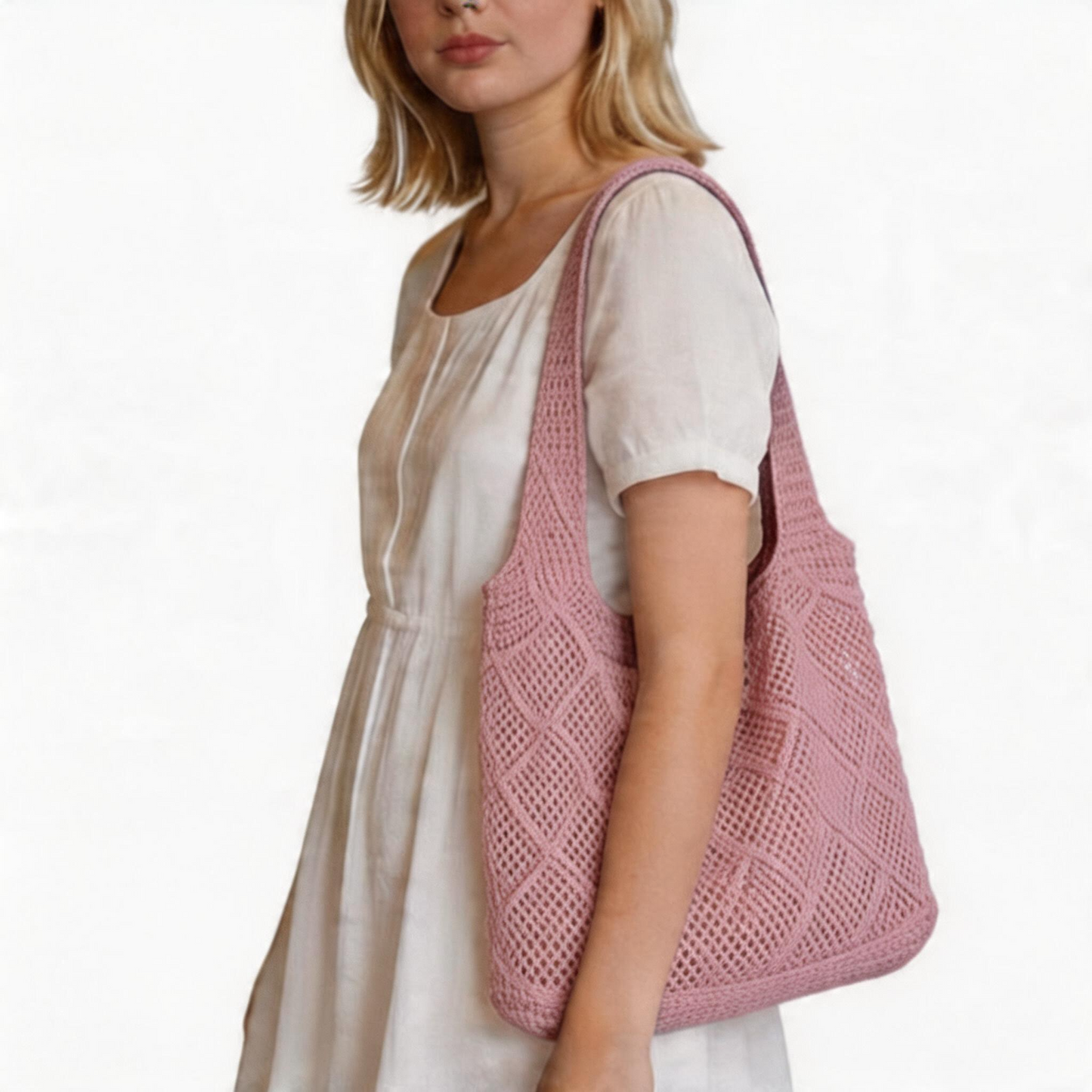 Women Crochet Color Tote Bag