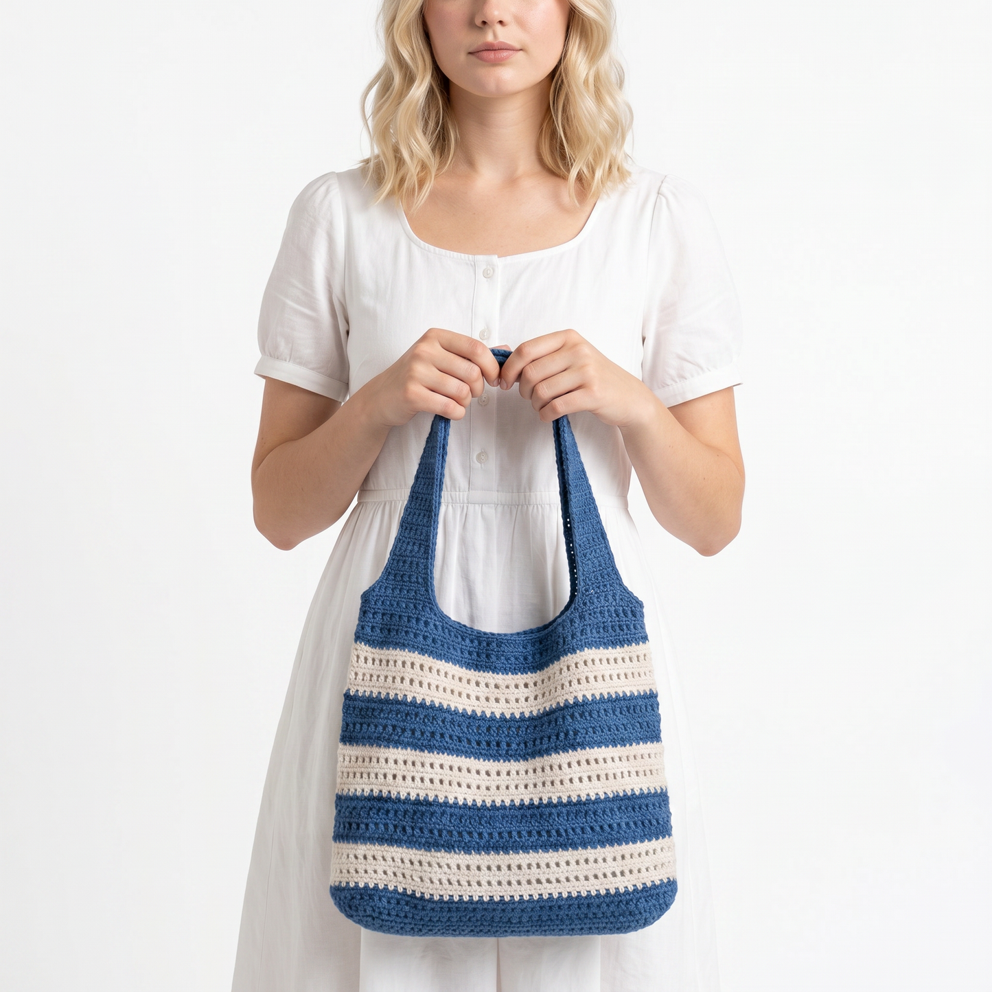 Cute Striped Crochet Shoulder Bag