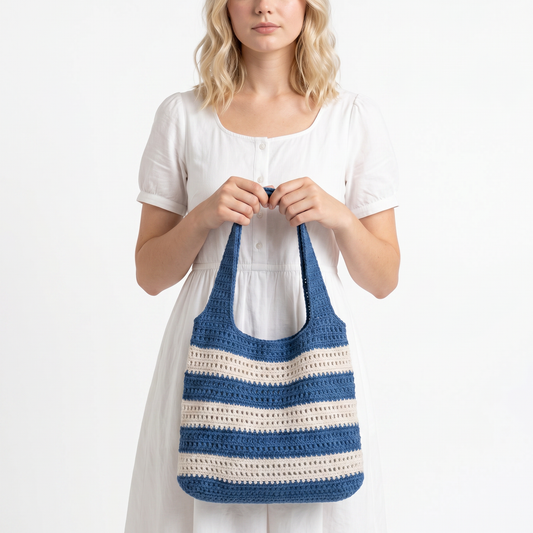Cute Striped Crochet Shoulder Bag