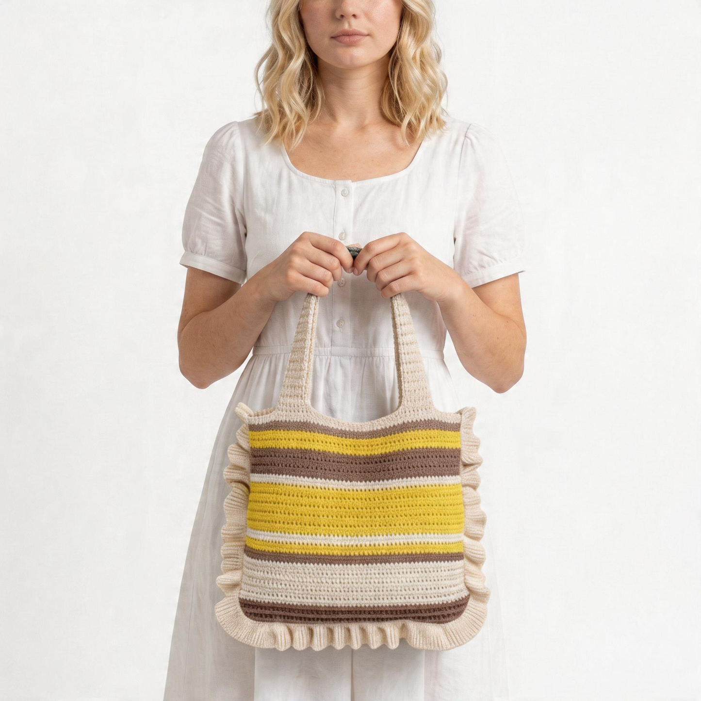 Retro Striped Crochet Shoulder Bag