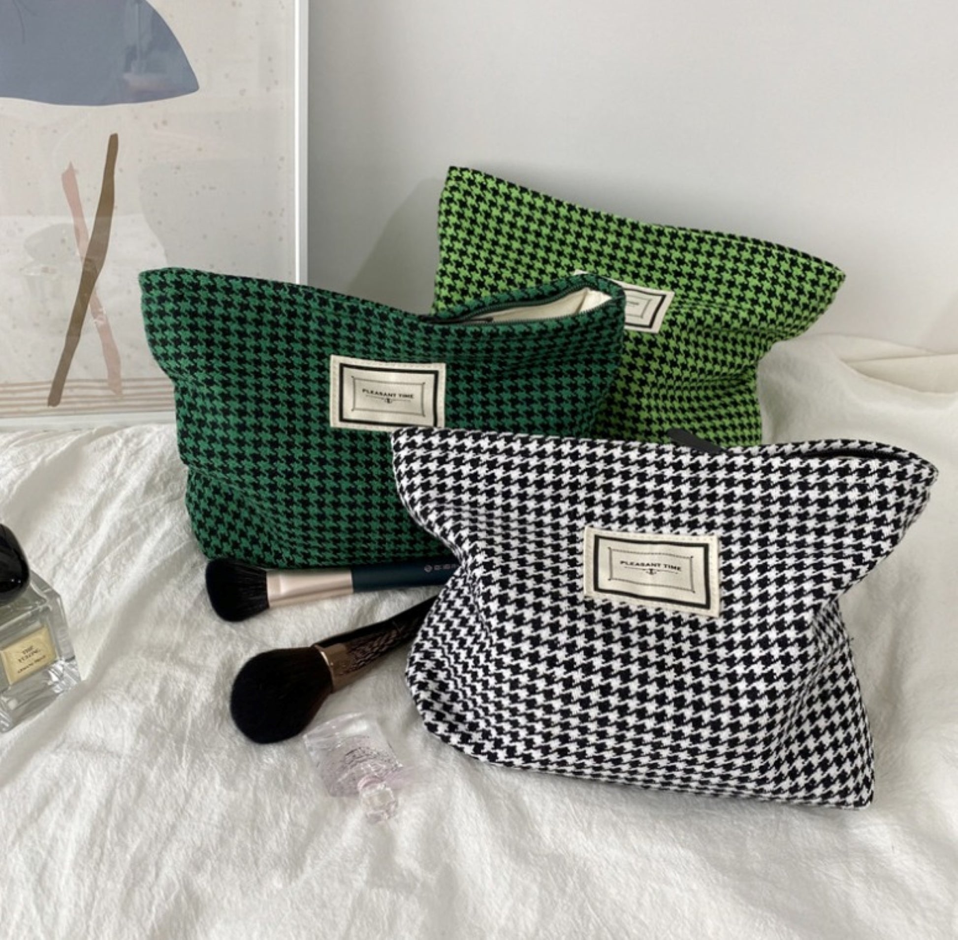 Hounds tooth Cotton Makeup Zipper Pouch - ZoocomingTree