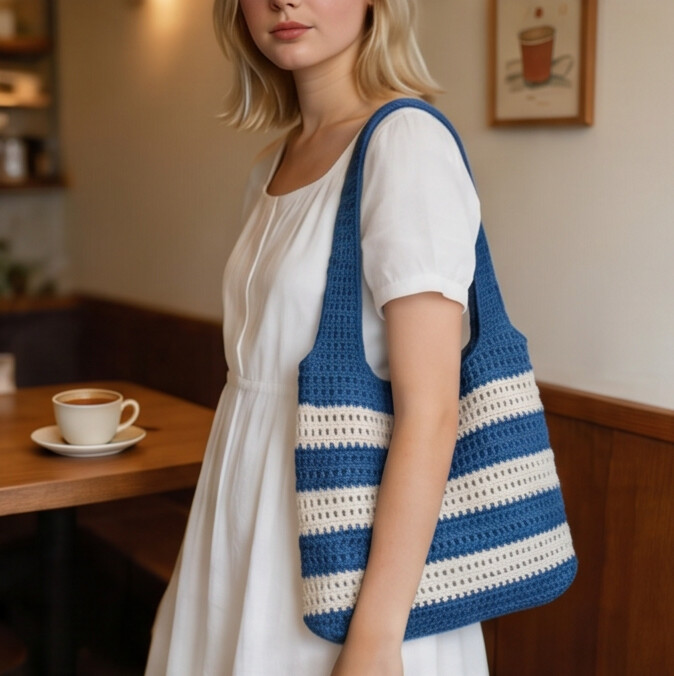 Cute Striped Crochet Shoulder Bag
