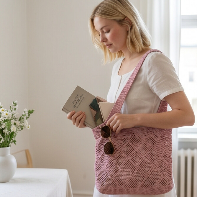 Women Crochet Color Tote Bag
