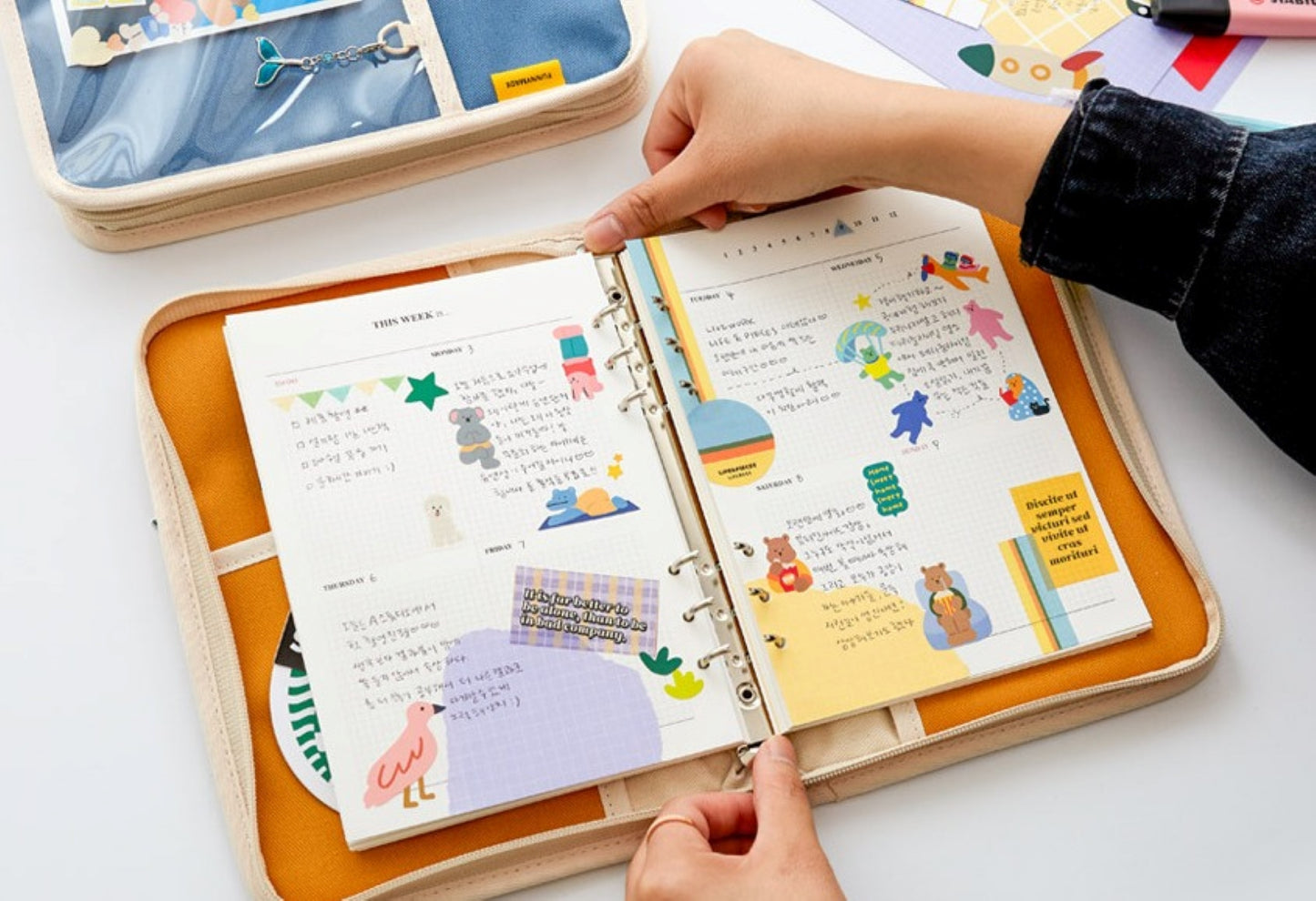 Canvas Clear A5   6 Ring Cotton Binder - ZoocomingTree