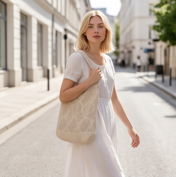 Women Crochet Color Tote Bag