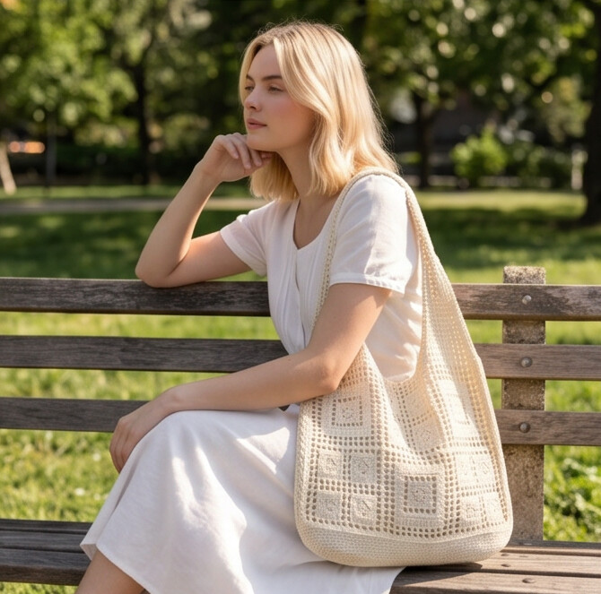 Comfy Woven Crochet Shoulder Bag
