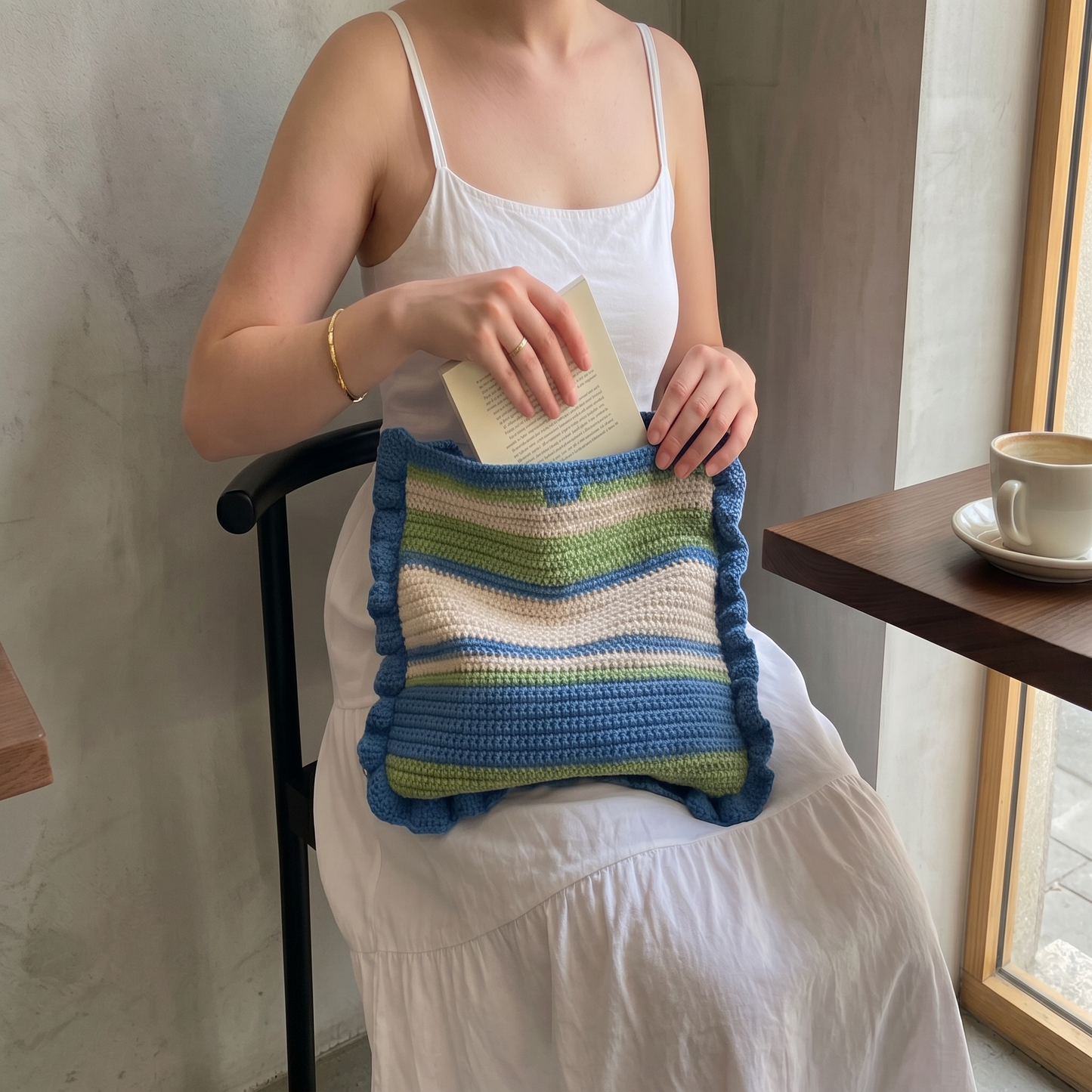 Retro Striped Crochet Shoulder Bag