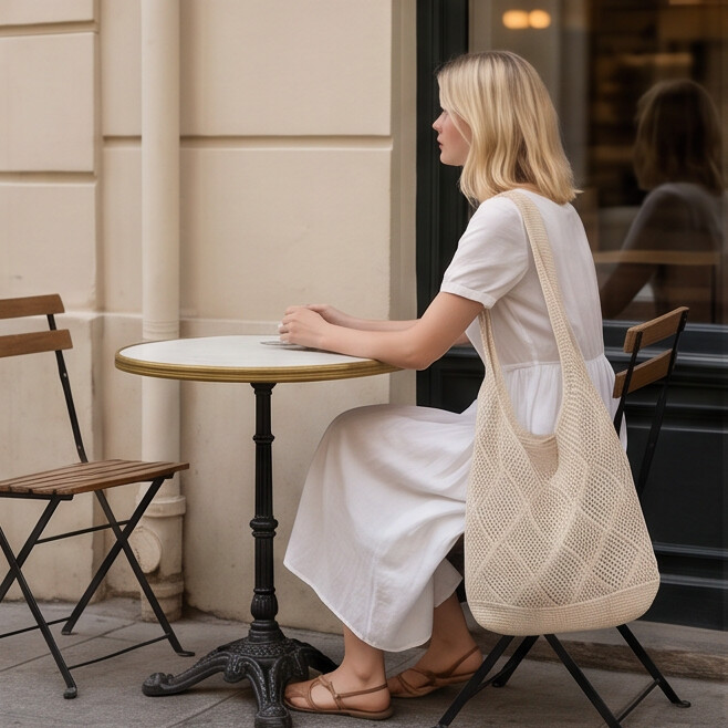 Women Crochet Color Tote Bag