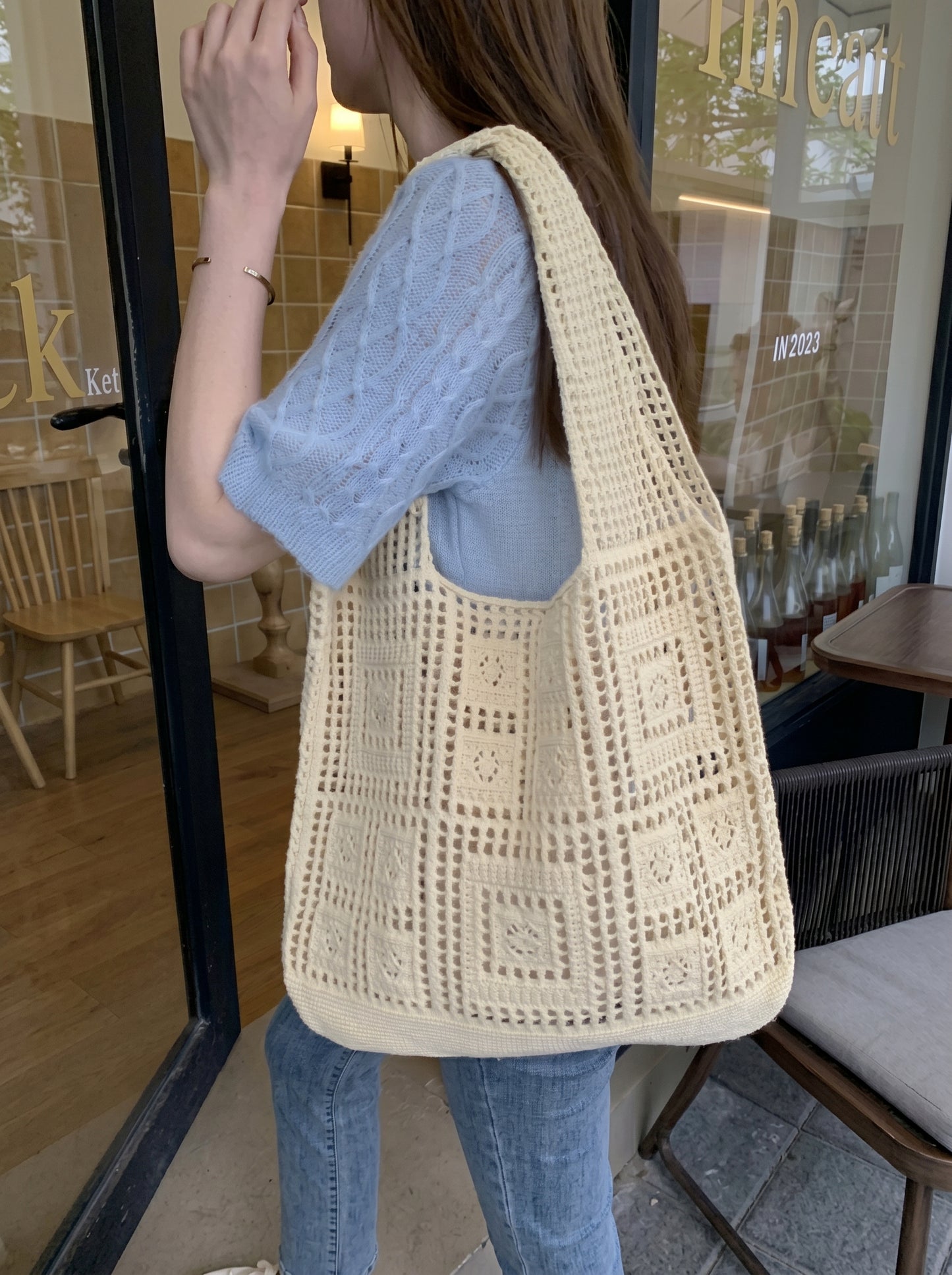 Comfy Woven Crochet Shoulder Bag