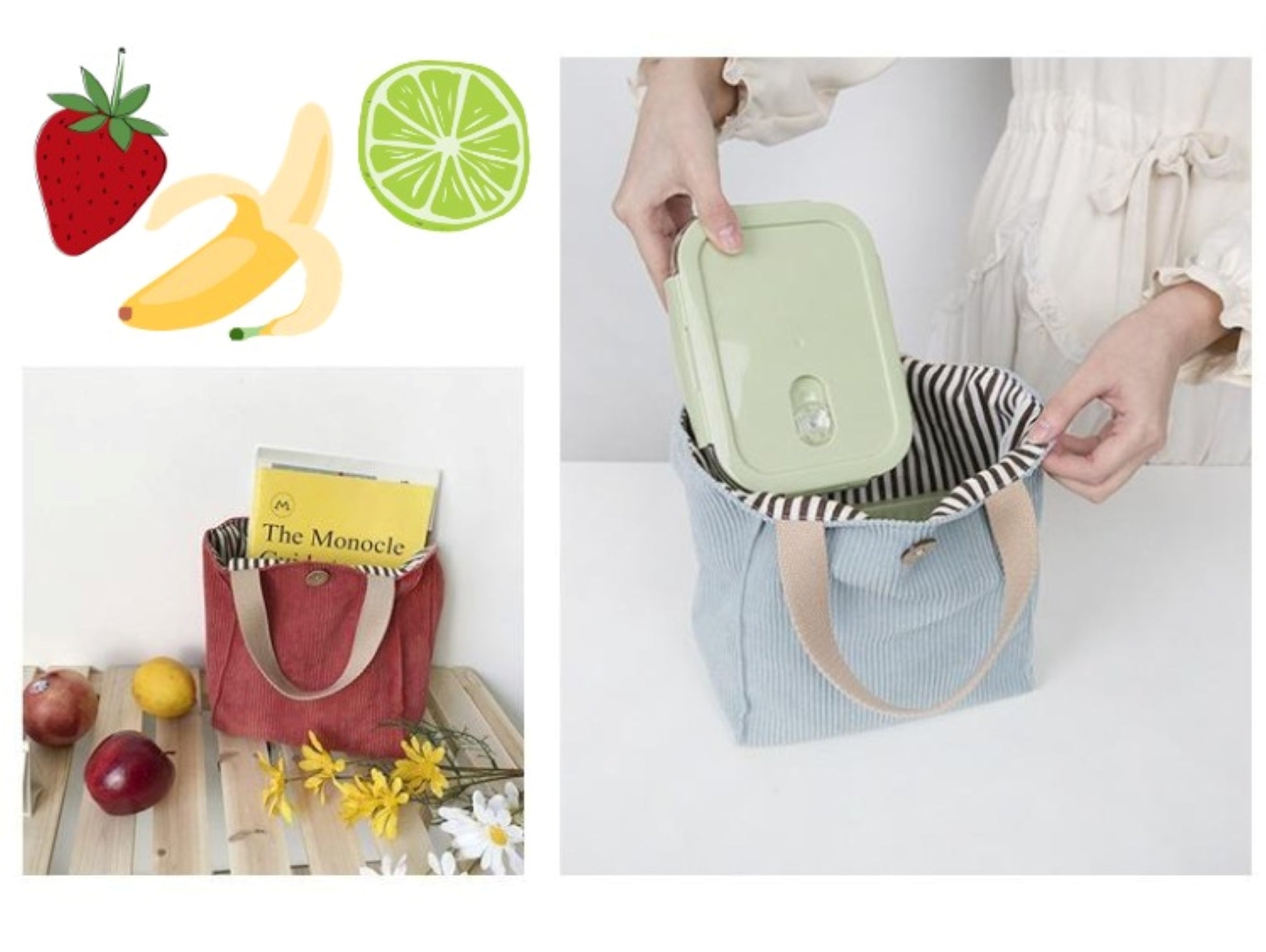 Corduroy Lunch Tote bag - ZoocomingTree