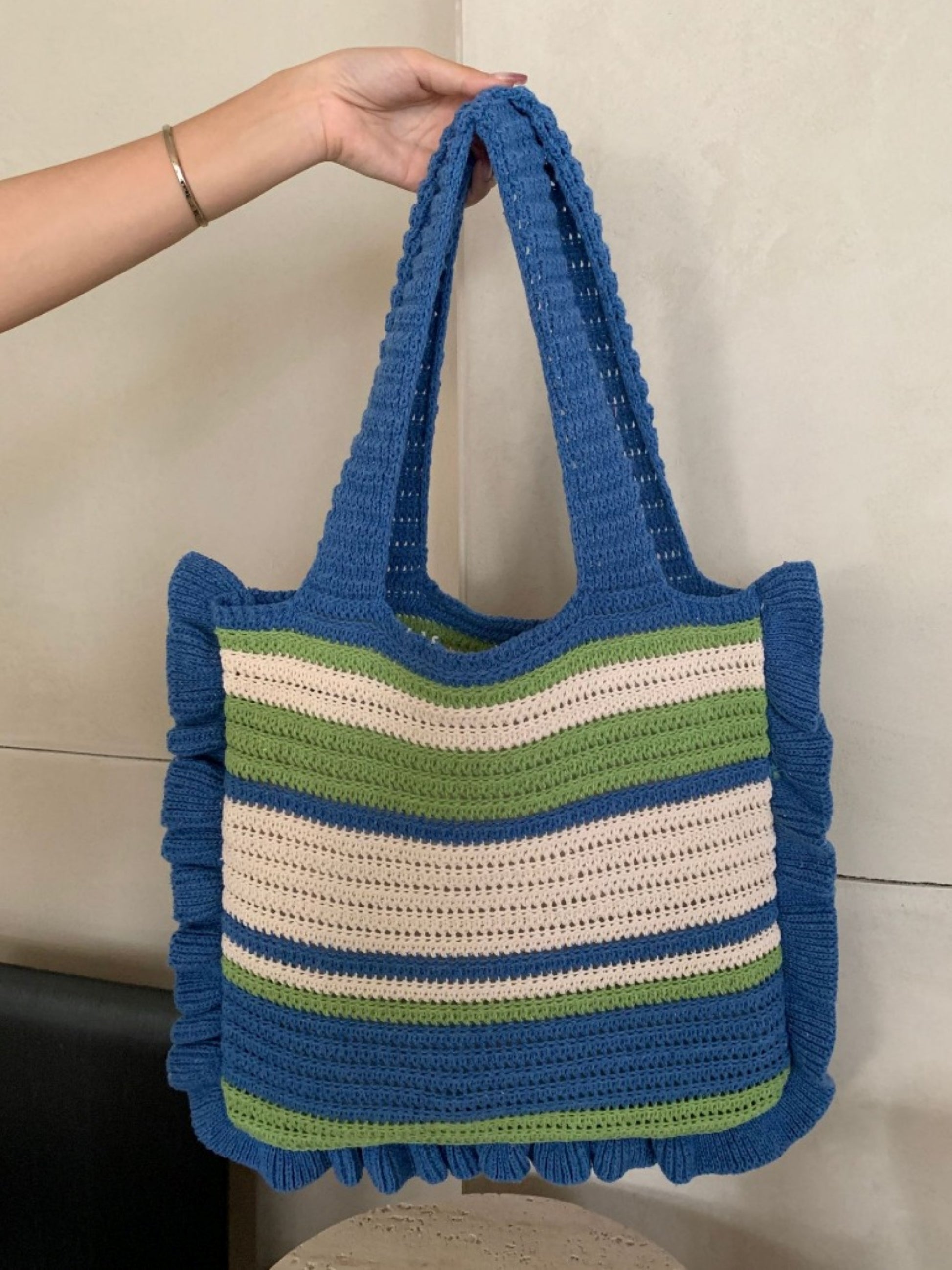 Retro Striped Crochet Shoulder Bag - ZoocomingTree
