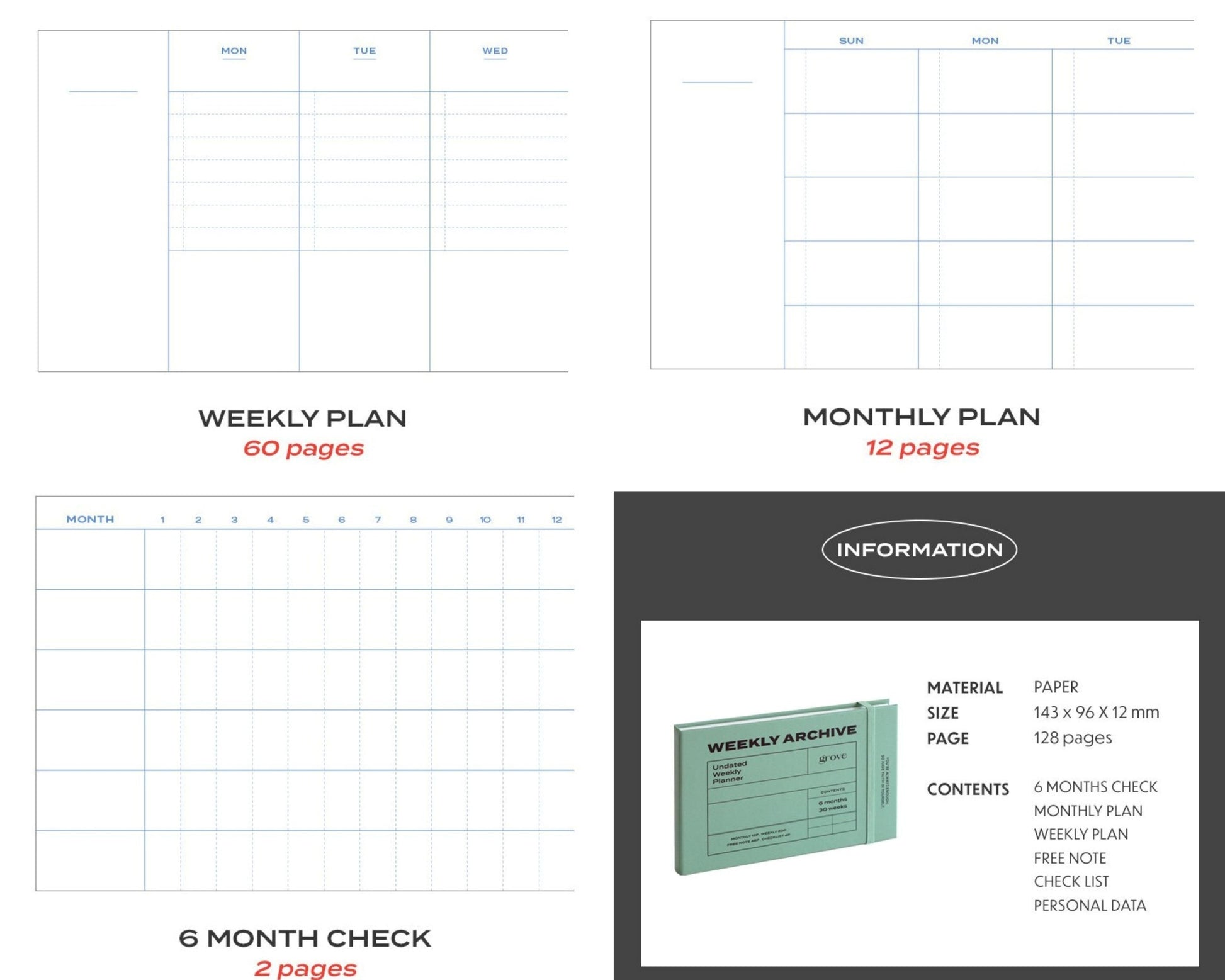 Hardcover 6 Months Undated Hardcover Weekly Planner - ZoocomingTree