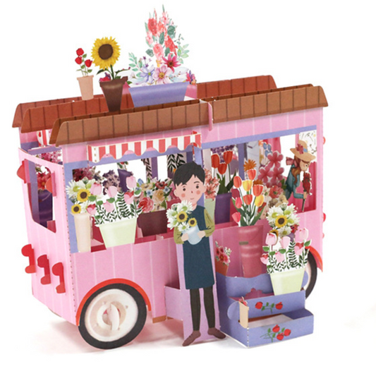 European Flower wagon Birthday 3D Card - ZoocomingTree